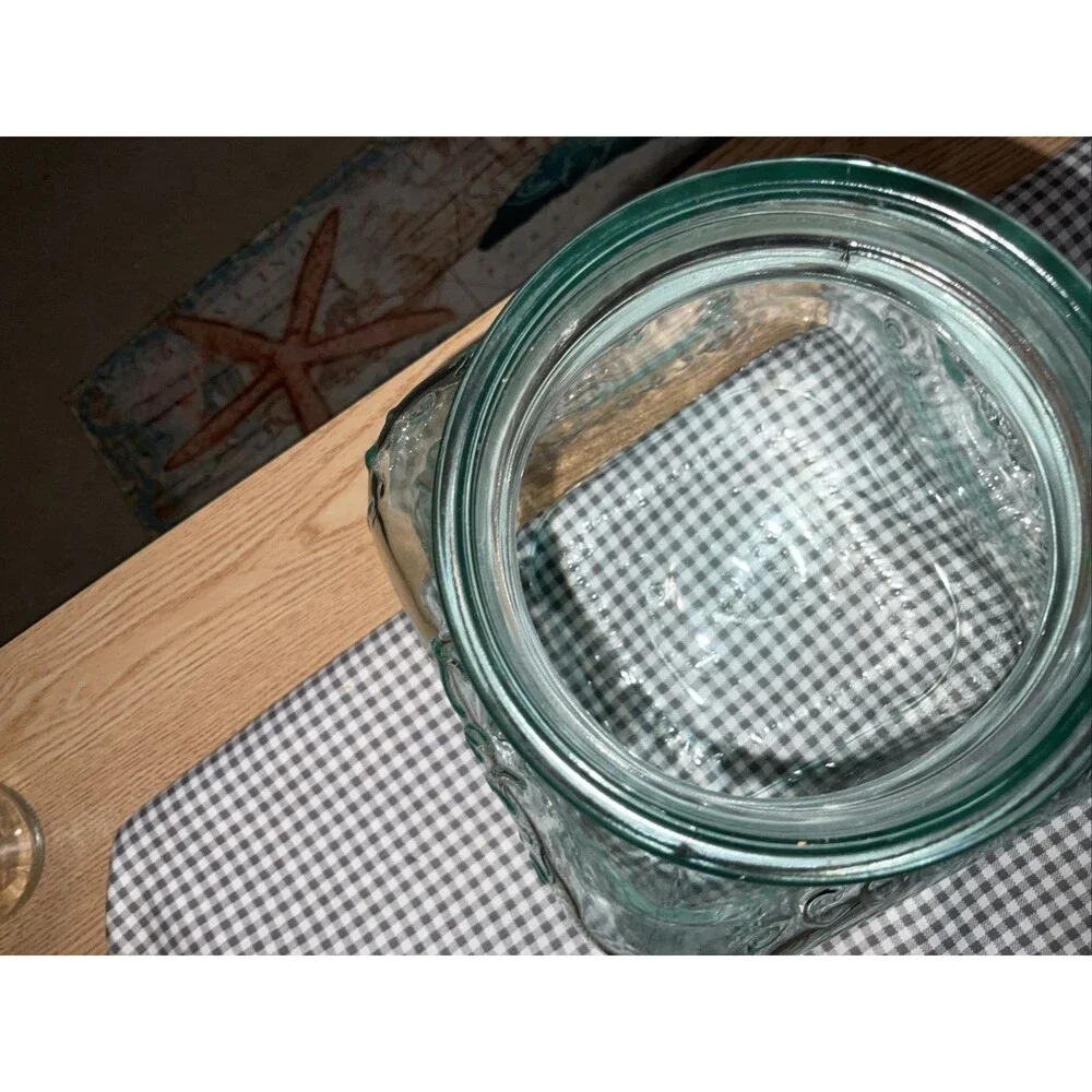 Green Glass Vintage Cookie Biscoutti Kouk Biscuit Jar  Cork Top Very Heavy New